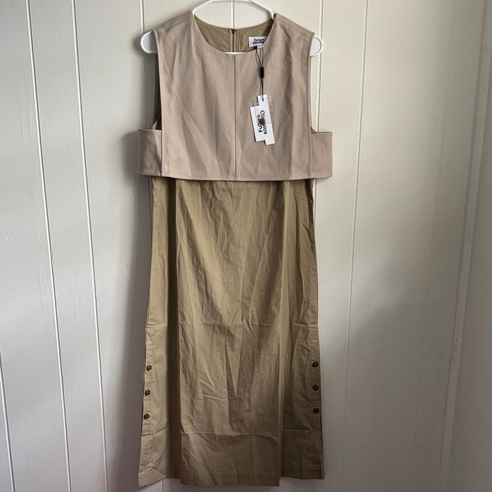 NWT Future Classics Beige Sleeveless Midi Dress Sz S
